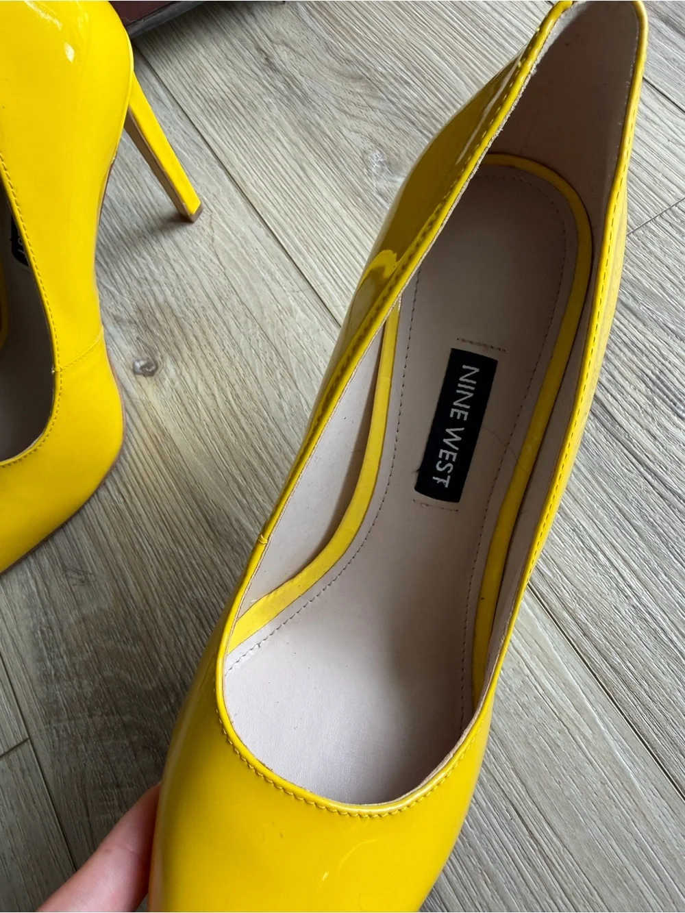 Nine West Bright Yellow Patent Pointed Pumps